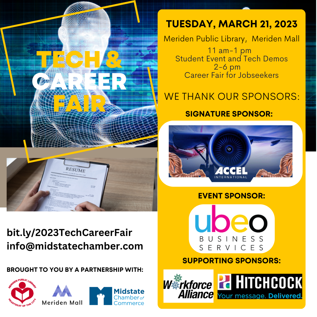 A flyer about the career and technology fair being held on March 21st at the Meriden Mall.